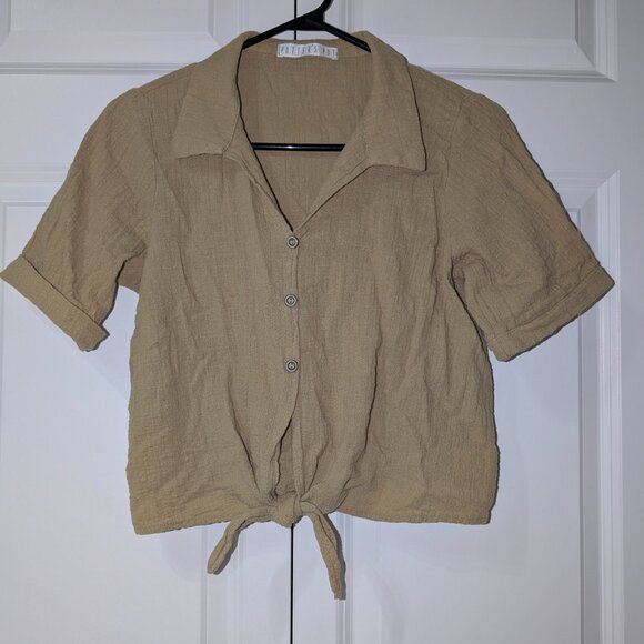 Potter’s Pot Green/Beige Tie Front Crop Top - Picture 1 of 2